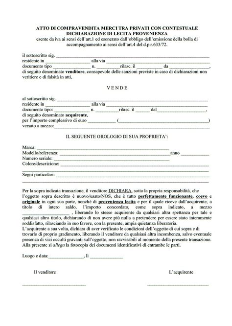 DICHIARAZIONE DI VENDITA DA PARTE DI PRIVATO .